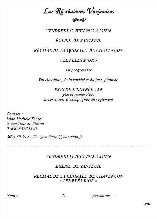 Concert à l'église de Santeuil le vendredi 12 juin